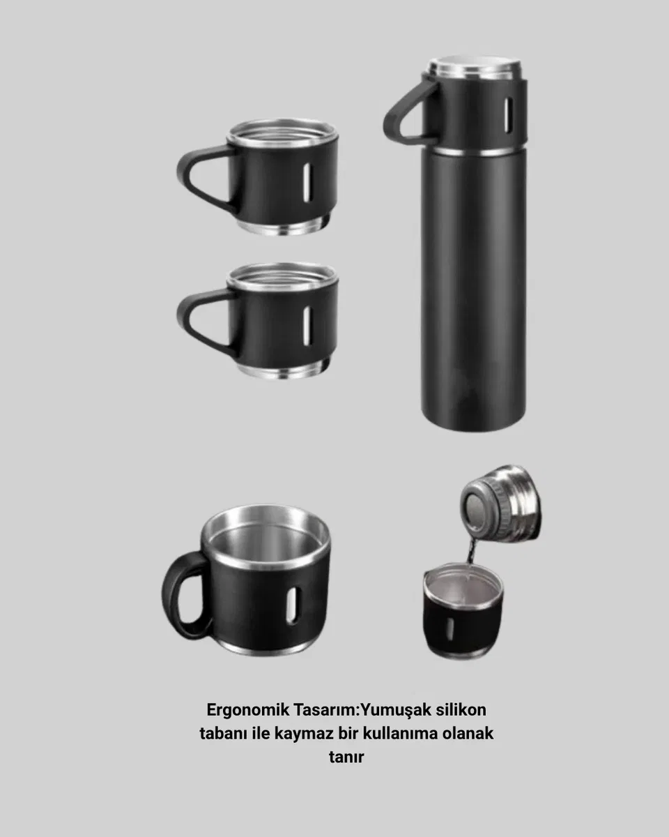 500 ml Isı Korumalı Çelik Termos ve Bardak Seti | Silikon Tabanlı, Şık ve Pratik görsel 5