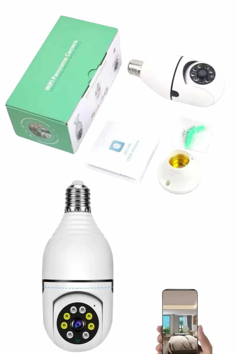 Güvenlik Kamerası Wi-Fi Özellikli 360 Derece Full Hd 1080p Ampül Kamera görsel 2