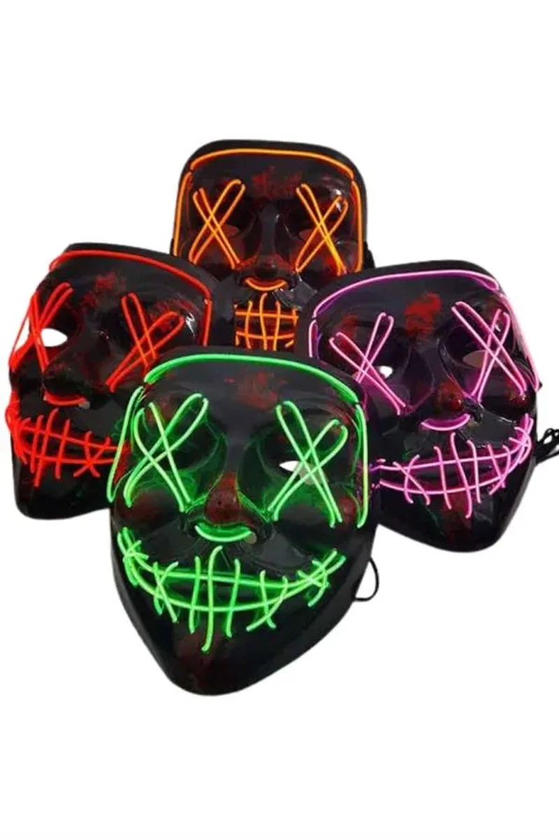 Led Işıklı Neon Maske Cadılar Bayramı Maskesi Korkunç Korku Maskesi görsel 3