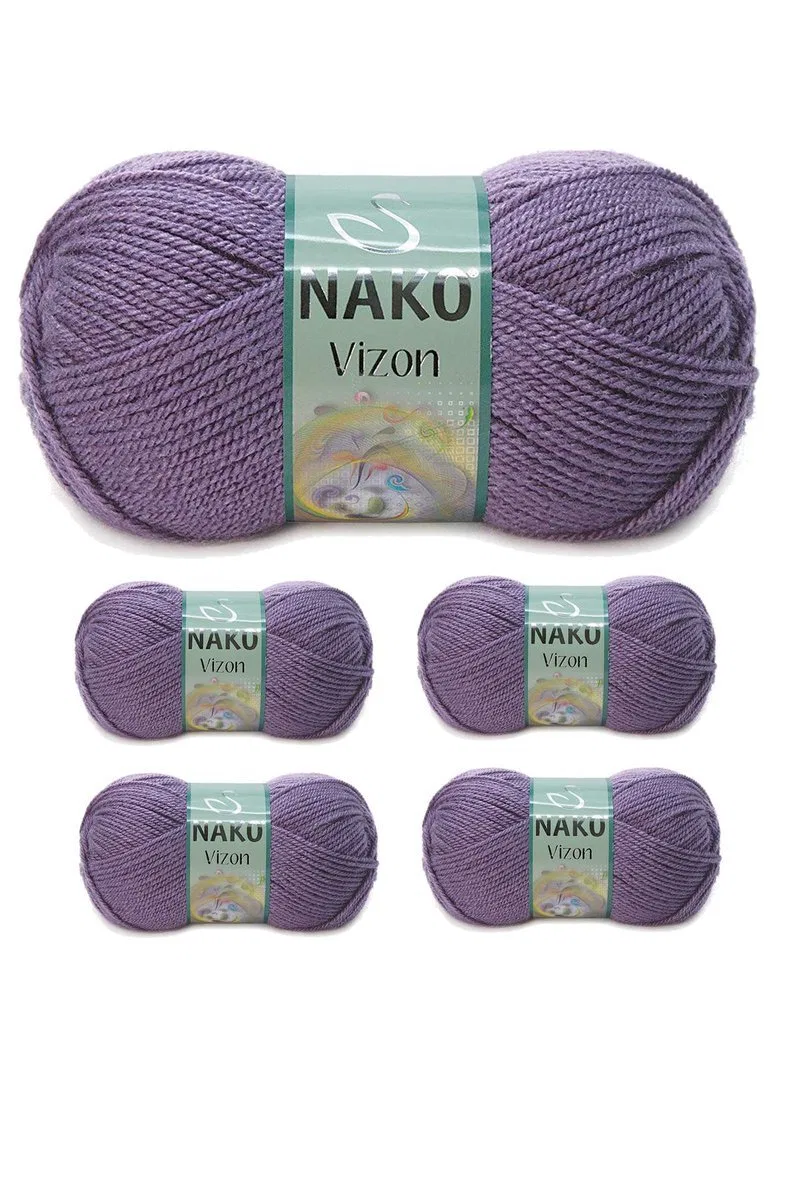 5 Adet Vizon Premium Akrilik El Örgü İpi Yünü Renk No: 6684 Açık Mürdüm