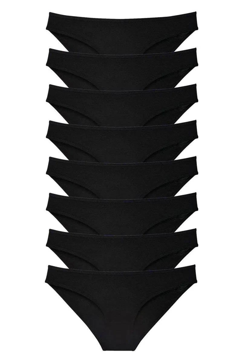 8 adet Süper Eko Set Likralı Kadın Slip Külot Siyah