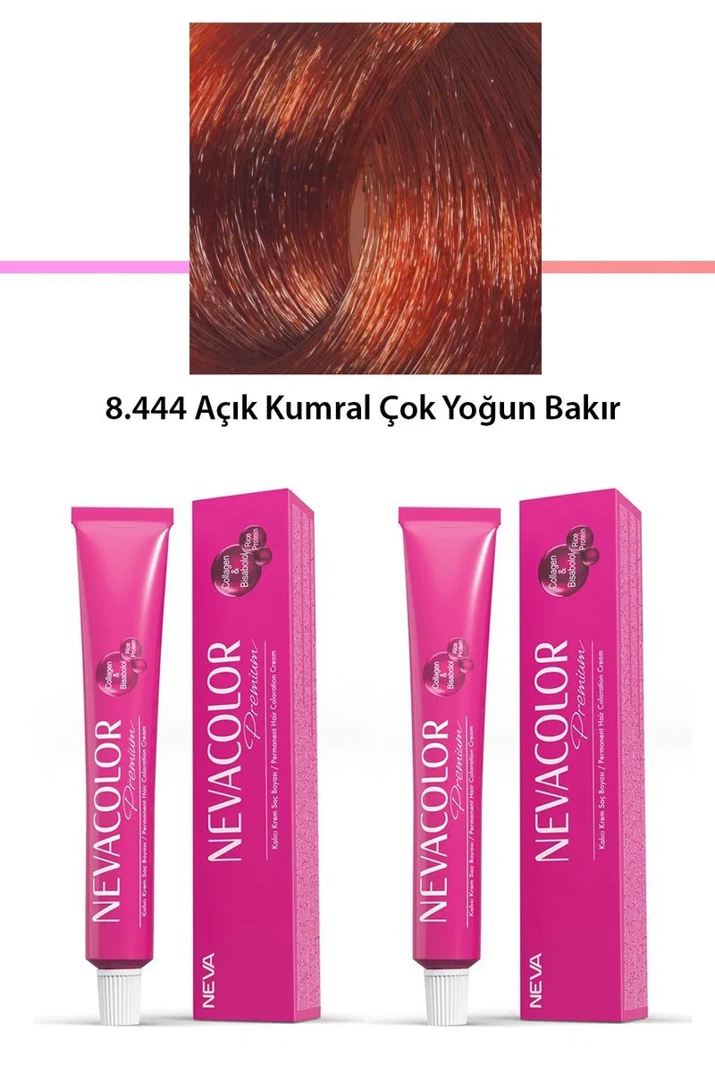 2 li Set Premium 8. 444 Açık Kumral Çok Yoğun Bakır - Kalıcı Krem Saç Boyası 2 X 50 g Tüp