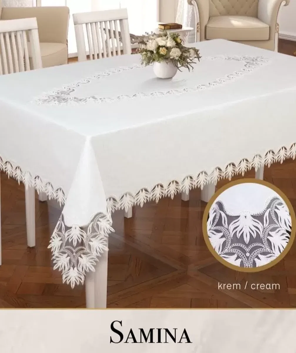 Gardenya Keten Samina Model Krem 155x260 cm Masa Örtüsü Modern Tablecloth Tasarım görsel 5
