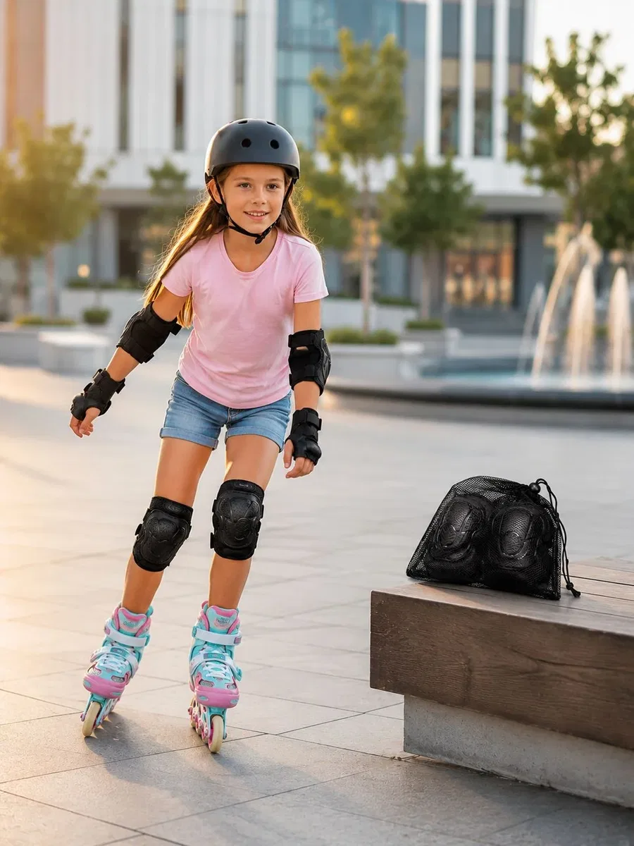 Çocuk Kaykay Paten Scooter Bisiklet Koruyucu Dizlik Seti 2 Adet Siyah görsel 2