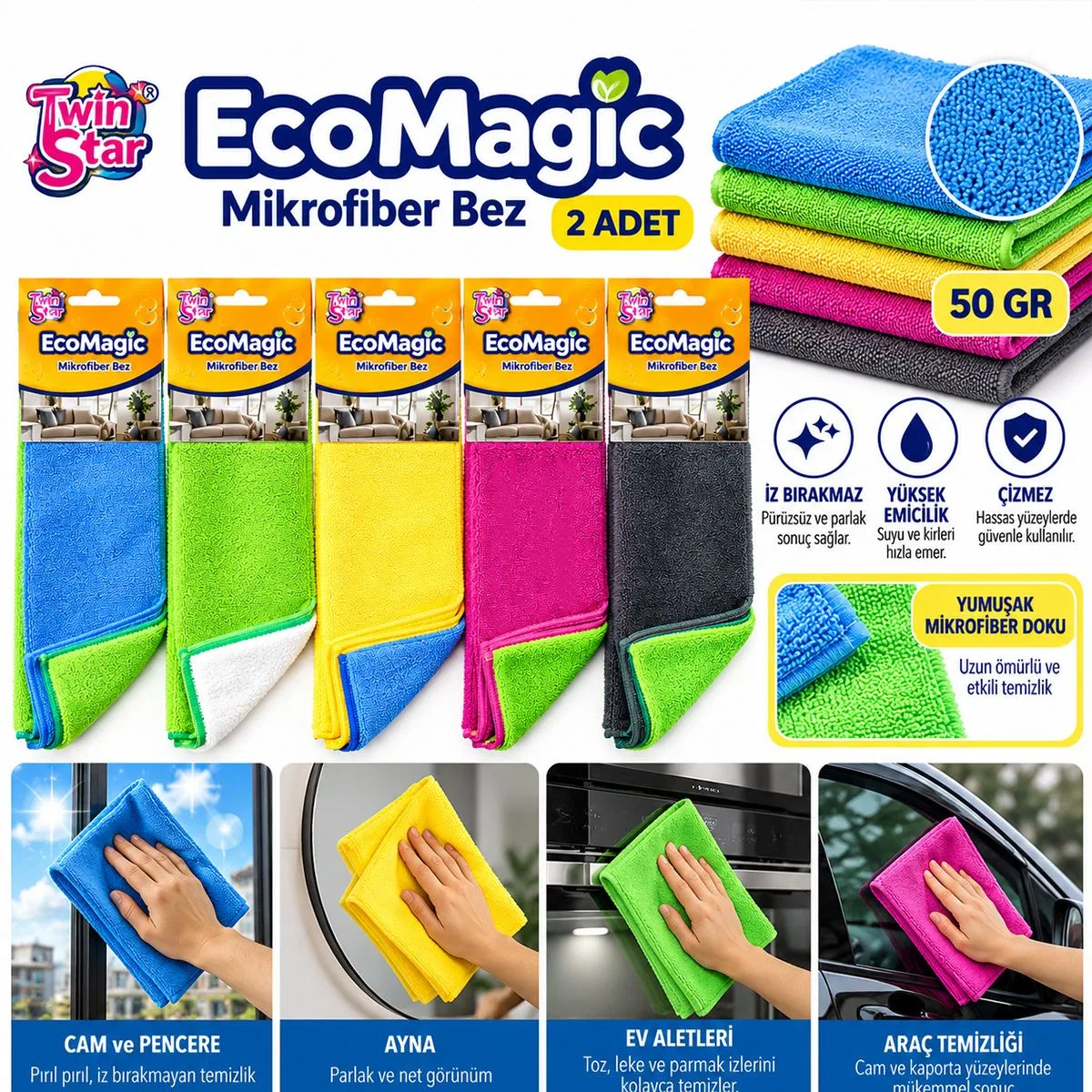 ( 2PCS) ( 50GR) MİKROFİBER TEMİZLİK BEZ görsel 2
