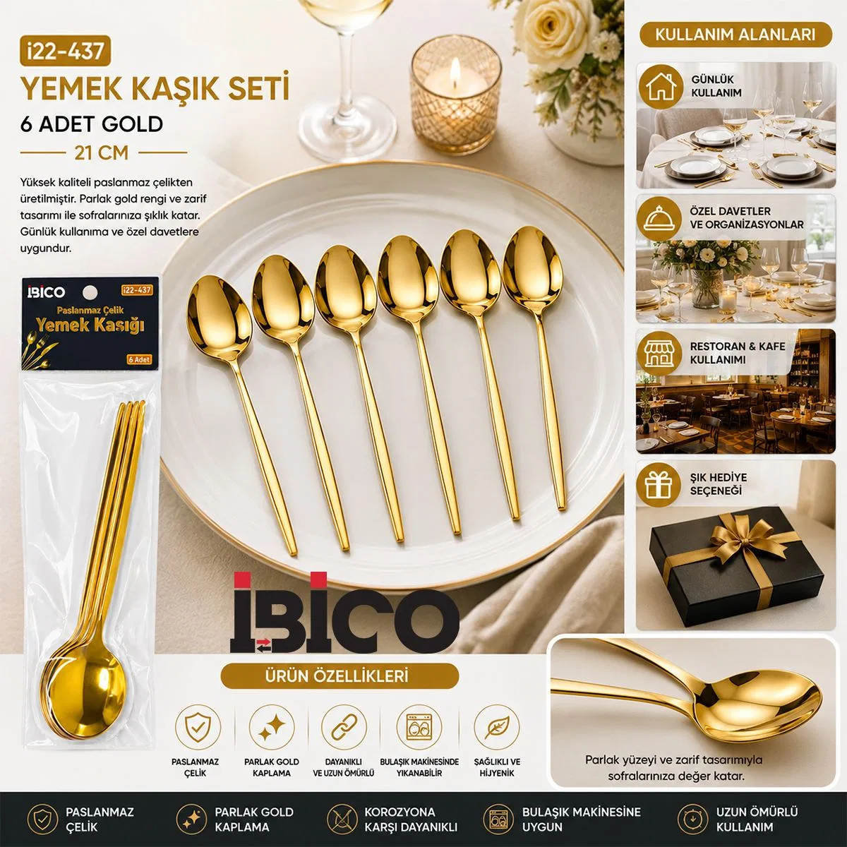 Altın Kaplama Yemek Kaşığı görsel 3