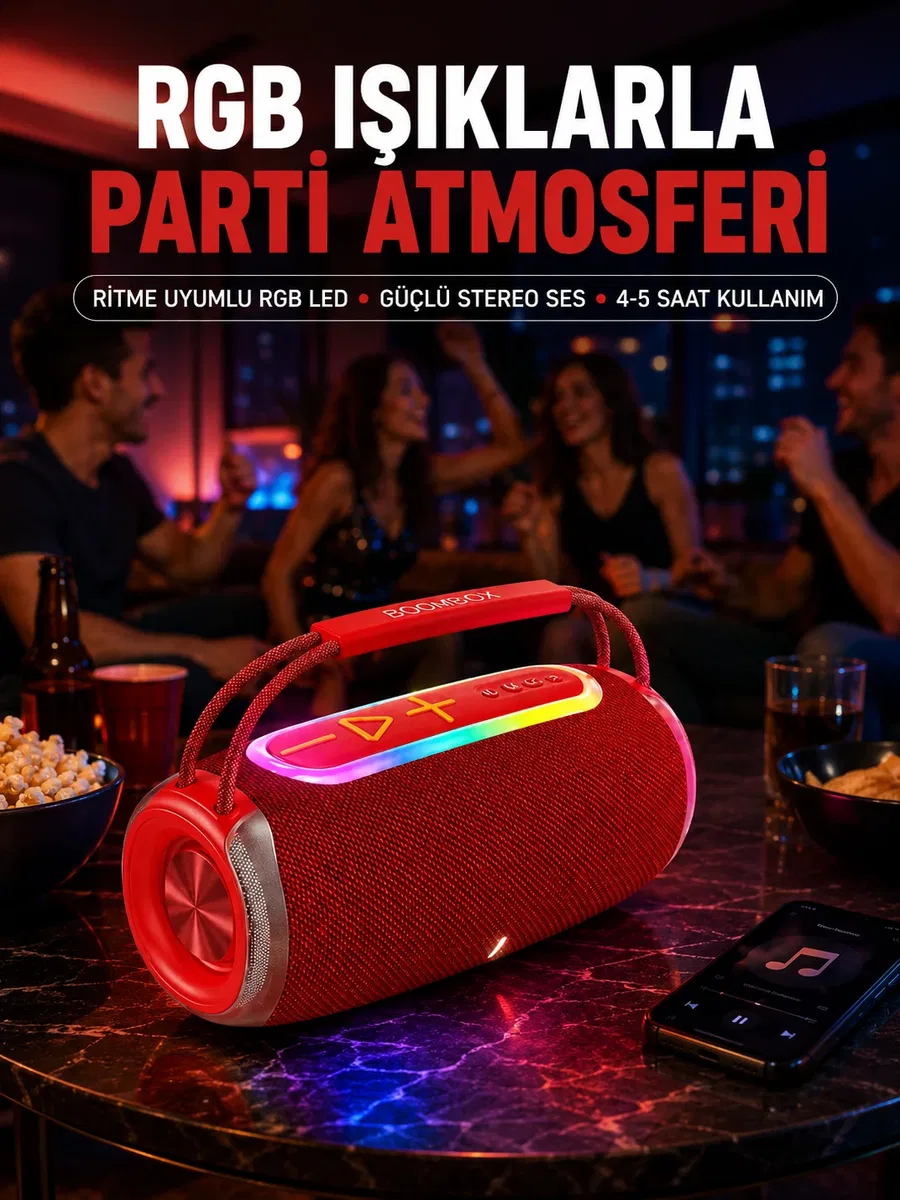 20W Güçlü Ses Çift Sürücülü RGB LED Işıklı Bluetooth 5. 3 Hoparlör