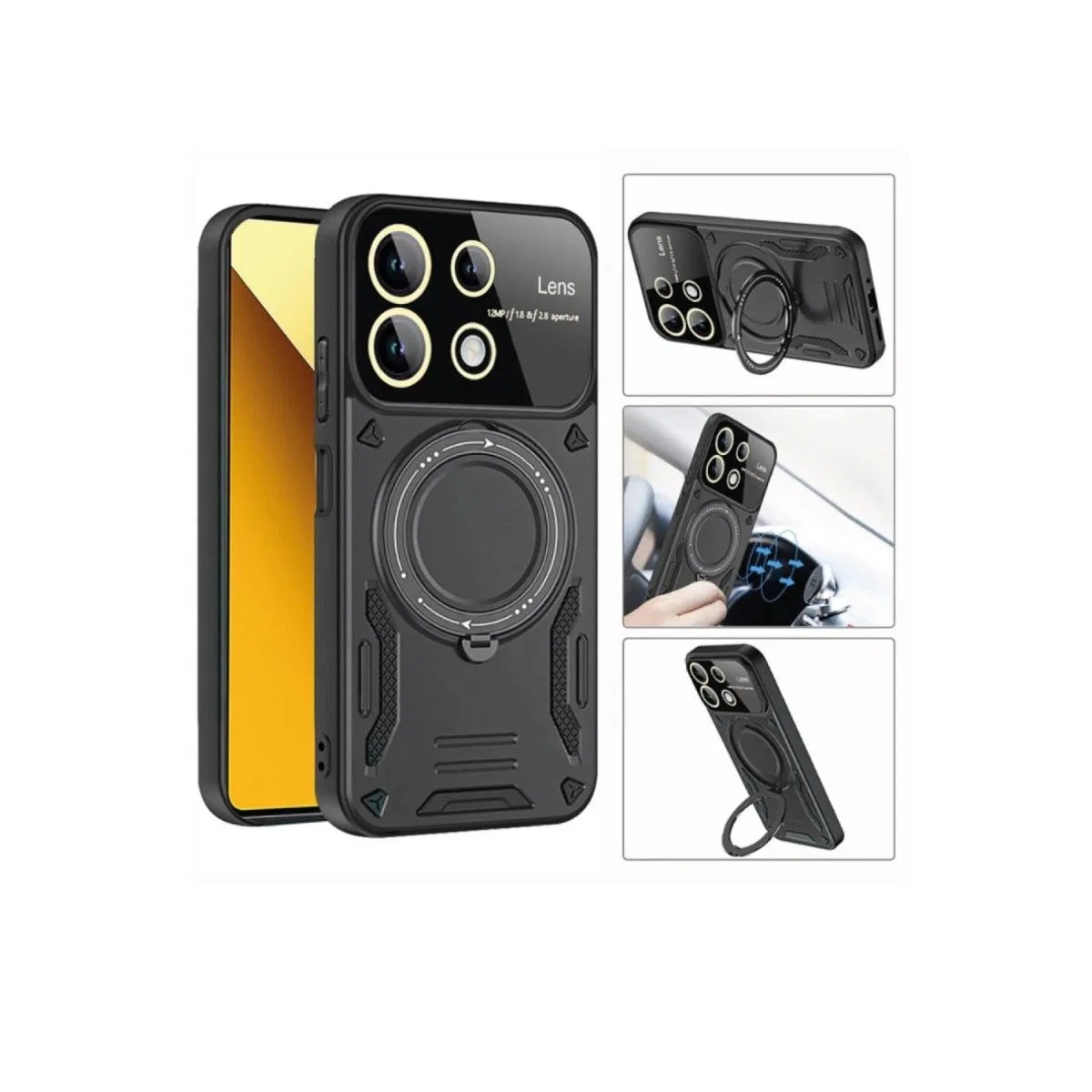 Xiaomi Redmi 13c Kılıf Joy Lens Standlı Kapak - Siyah görsel 3