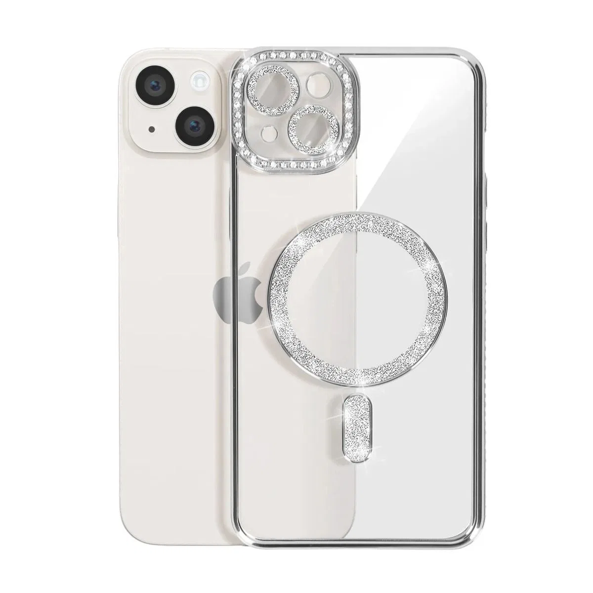 Apple İphone 15 Kılıf Joke Simli Magneticsafe Kılıf - Gümüş görsel 3