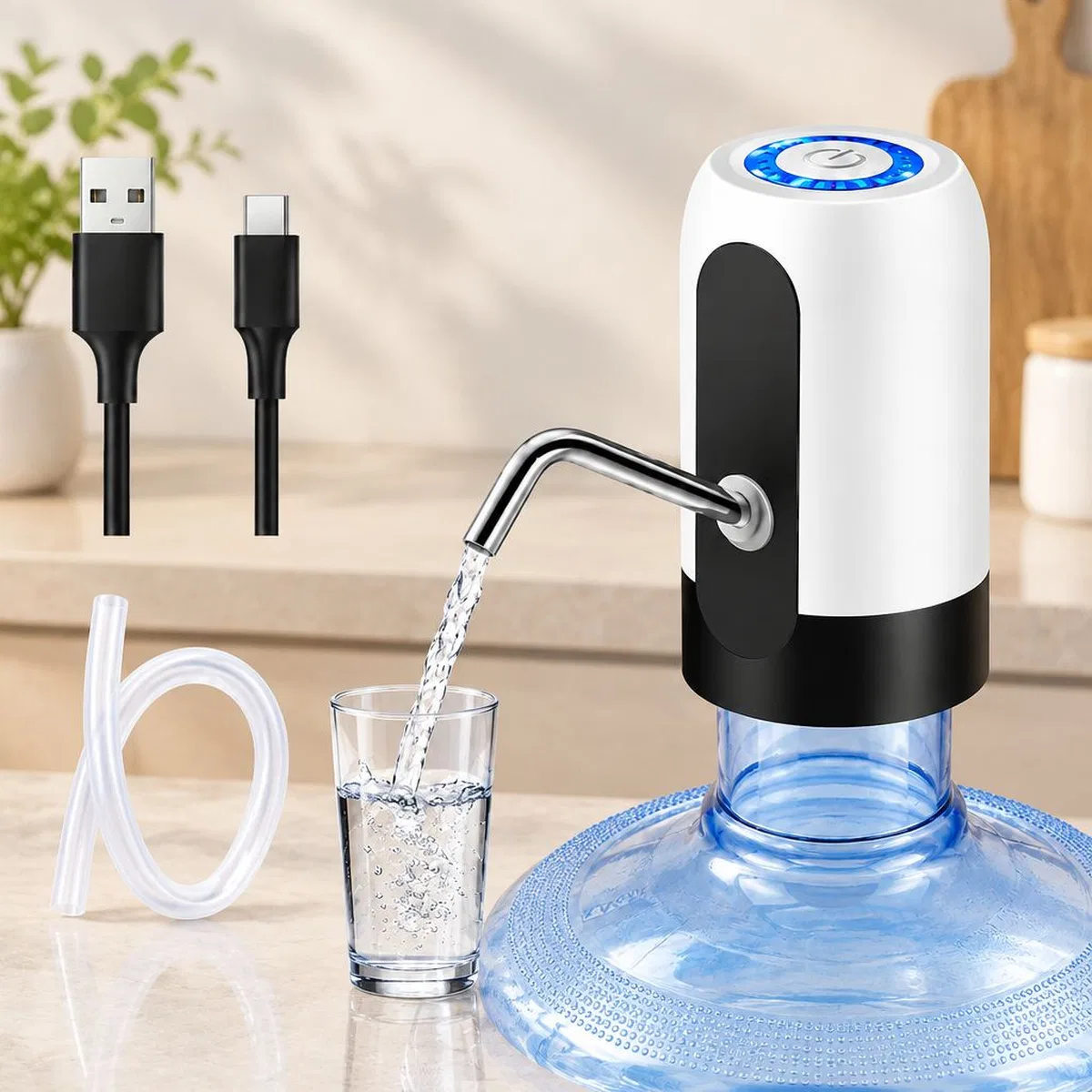 USB Şarjlı Otomatik Damacana Su Pompası 4W 800mAh