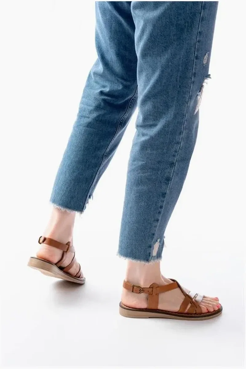 Kadın Sandalet Hakiki Gündüz Ortopedik Deri Açık görsel 4