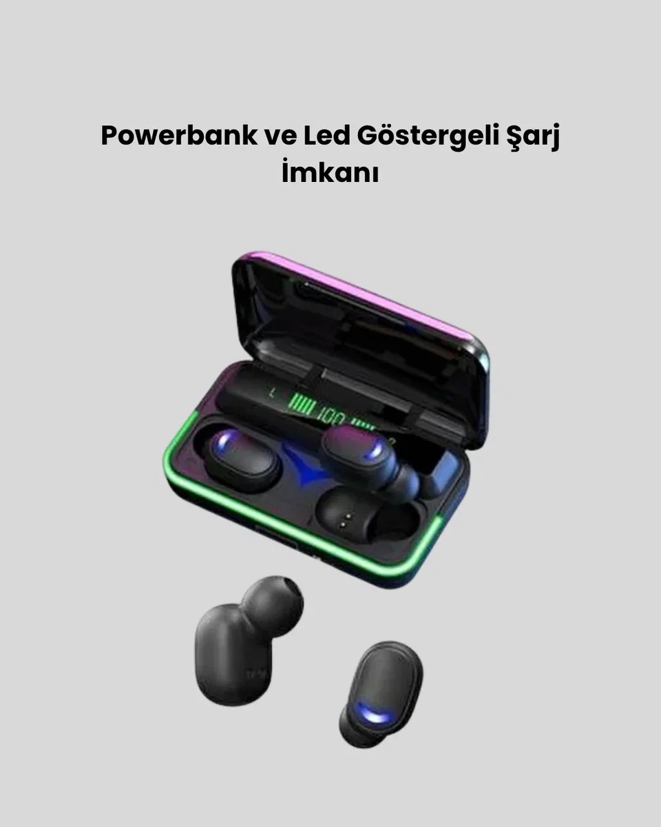 E10 Kablosuz Bluetooth Kulaklık – 3D Ses, Powerbank Şarj Kutusu görsel 4