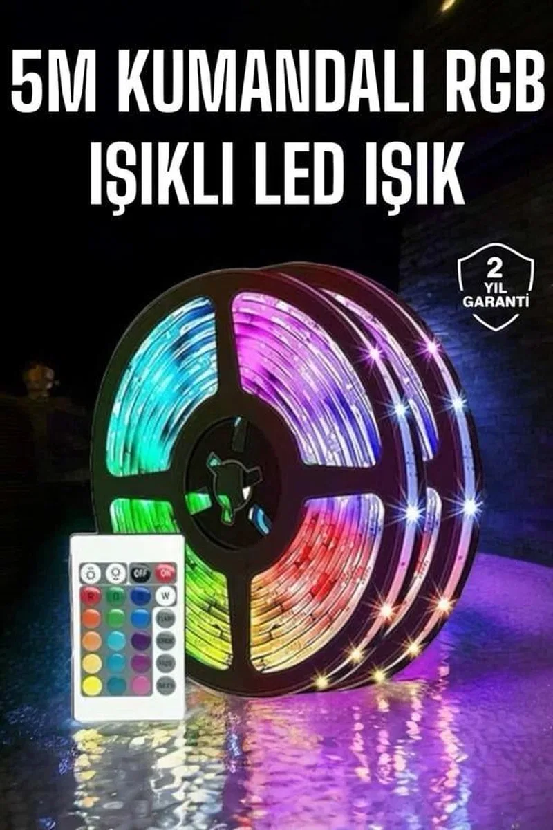 5 Metre Şerit Led Rgb Işıklı Kumandalı Güç Adaptörü Her Ortama Uygun görsel 2