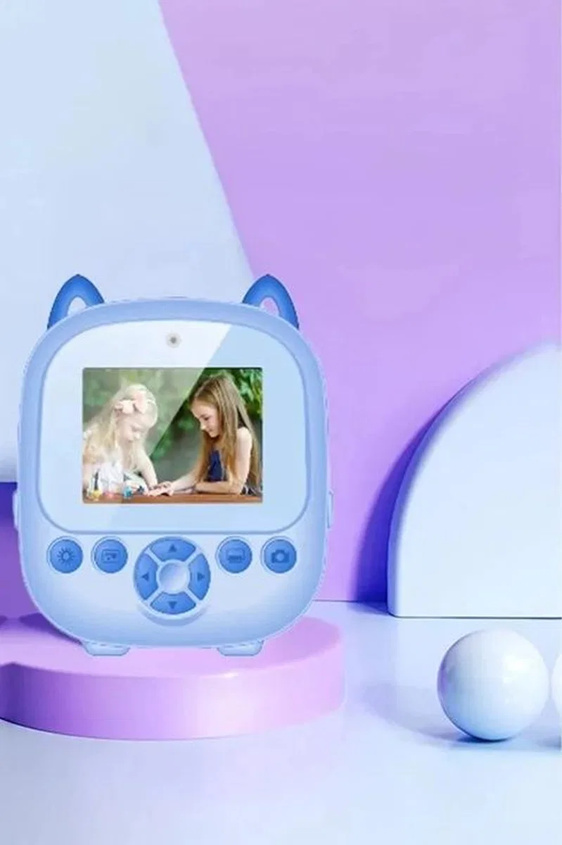 Dijital Video Fotoğraf App Destekli Çocuk Kamerası Termal Resim Kağıt Baskılı Yazıcı Mavi görsel 2