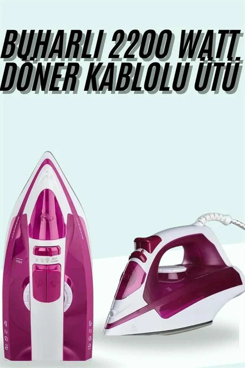 Buharlı Ütü 2200 Watt Seramik Tabanlı Taşınabilir Kablolu Ütü görsel 2