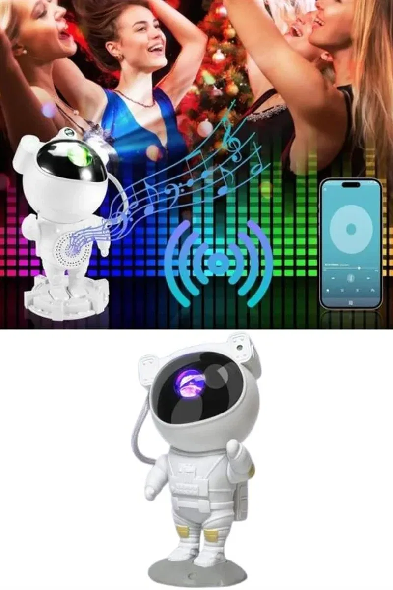 Projeksiyon Astronot Lamba Speaker Sevimli Astronot Bluetooth Hoparlör görsel 5