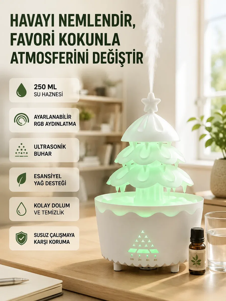 Şans Ağacı 250 ML Ultrasonik Hava Nemlendirici RGB Işıklı Aroma Difüzörü görsel 3