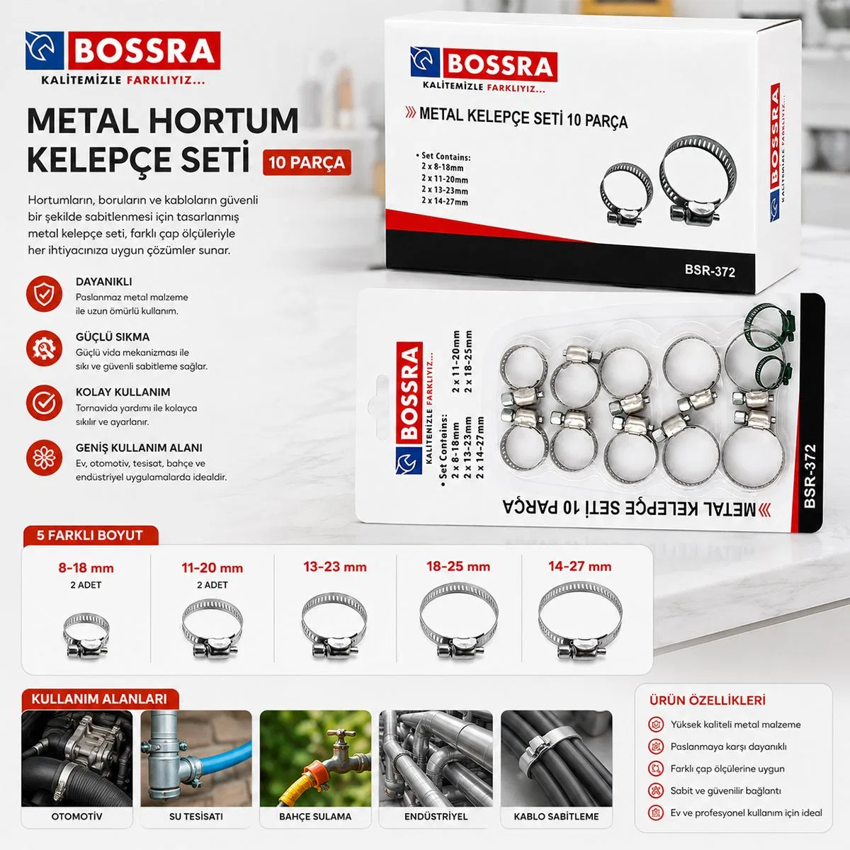 Metal hortum si seti 8-18mm 11- 13-23mm 18-25mm 14-27mm görsel 4