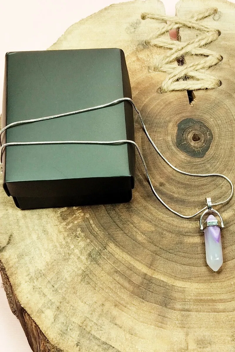 Florid Doğal Taşı Zincirli El Yapımı Tasarımlı Kolye Uç: 3, 5 cm Zincir: 20 cm Kutulu görsel 4