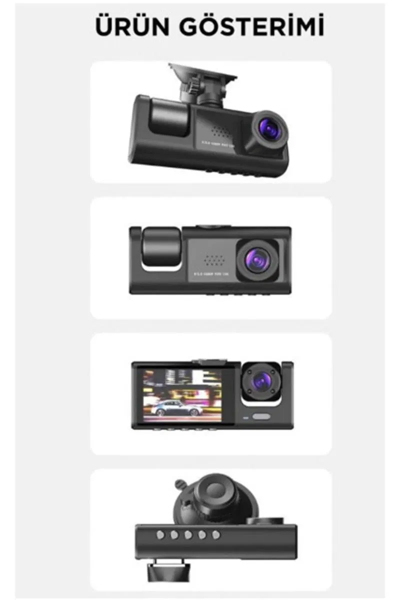Araç İçi 1080p 3 Kameralı Lcd Ekranlı Gece Görüşlü, G-sensör, Geri Görüş Kamera görsel 4