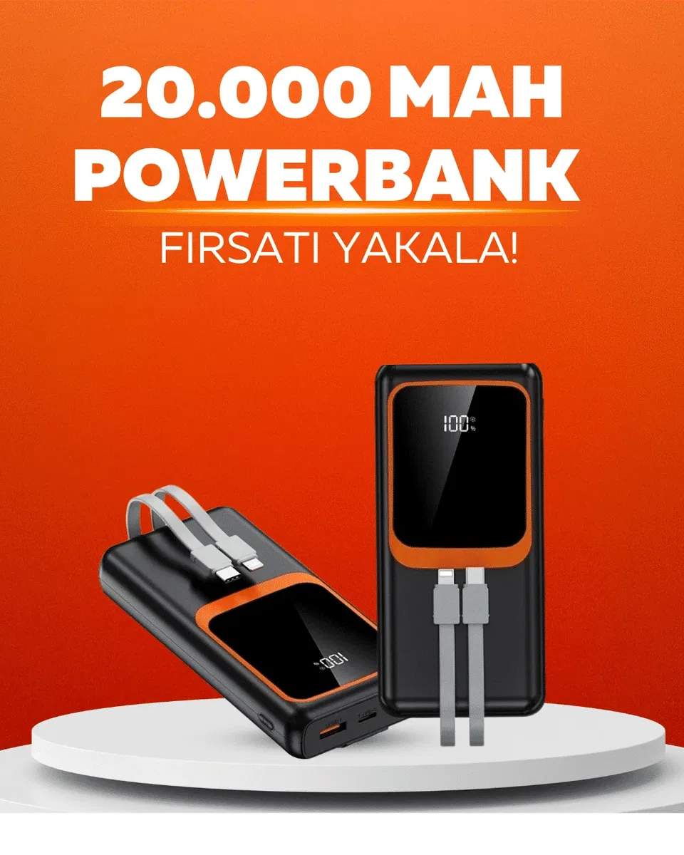20. 000 mAh Powerbank – 22. 5W Hızlı Şarj, Çok Kablolu, Dijital Göstergeli