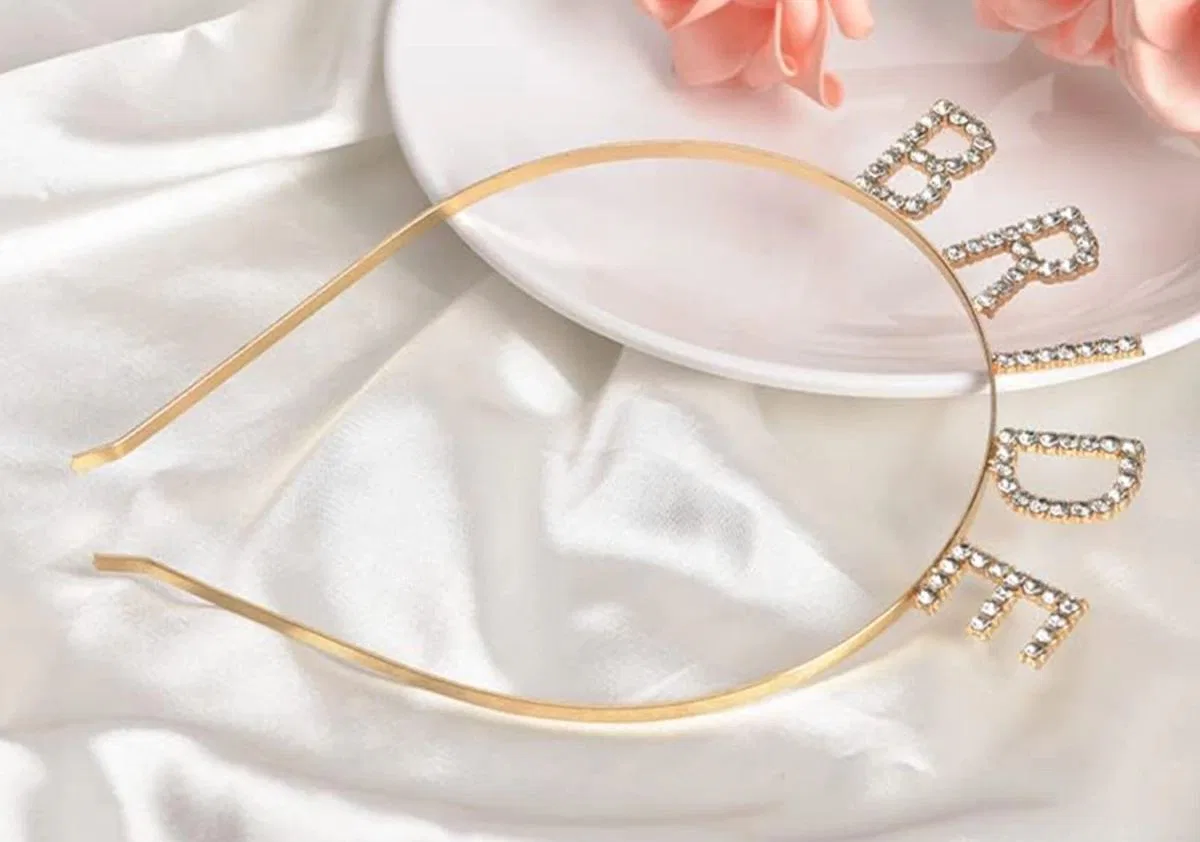Altın Gold Renk Bekarlığa Veda Kristal Taş Bride Tacı İthal 16x10 Cm görsel 4