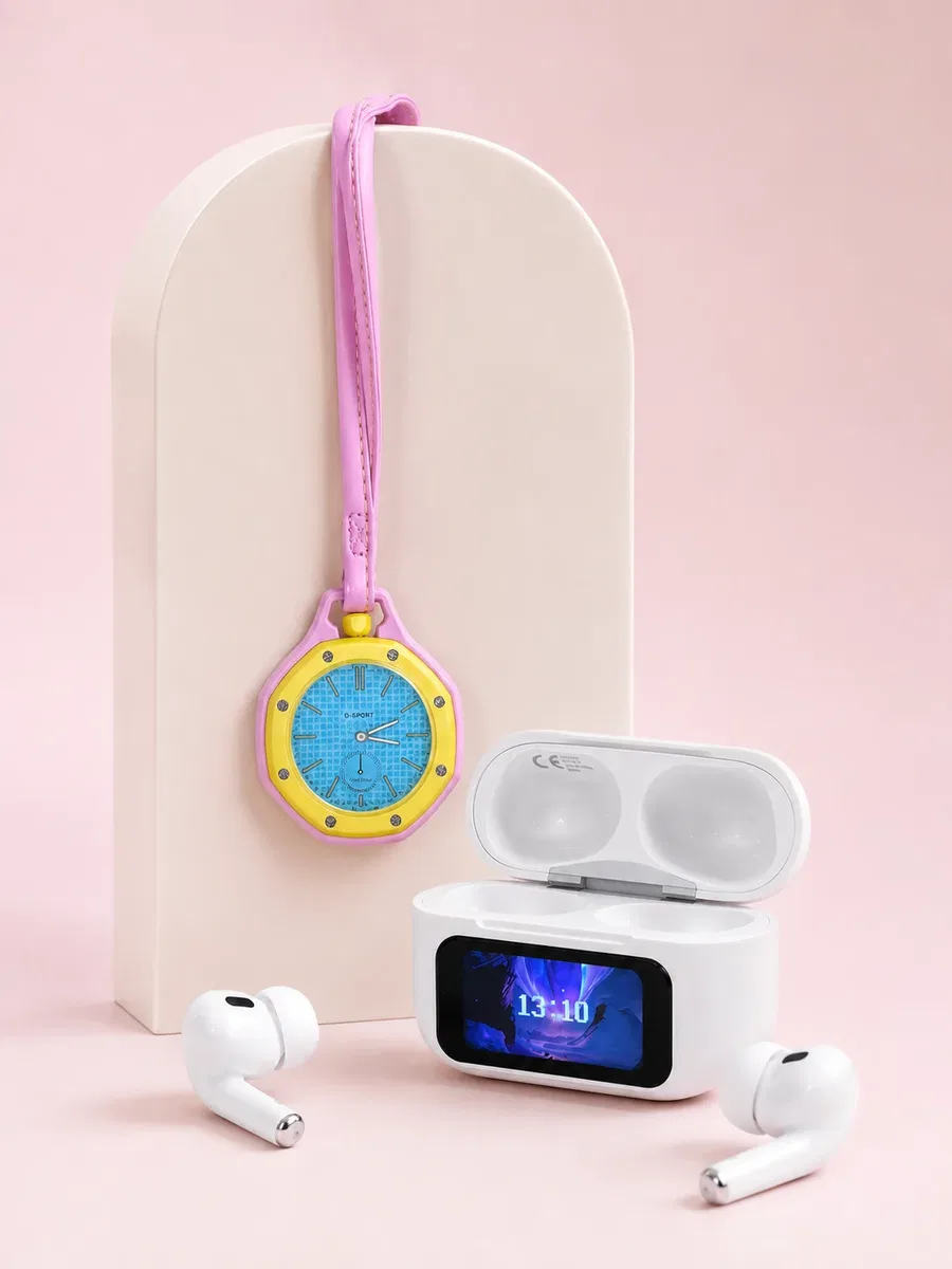 Bluetooth 5. 4 Kablosuz Kulaklık Pembe Askılı og Charm Saat İkili Set görsel 3