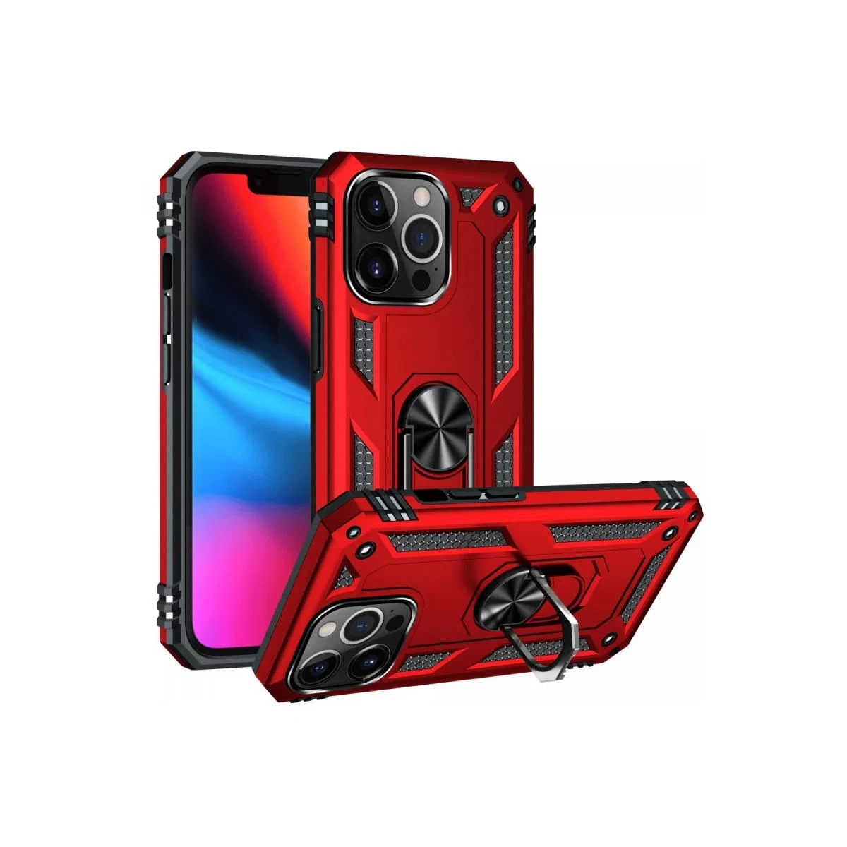 Apple İphone 13 Pro Max Kılıf Sofya Yüzüklü Silikon Kapak - Kırmızı görsel 2