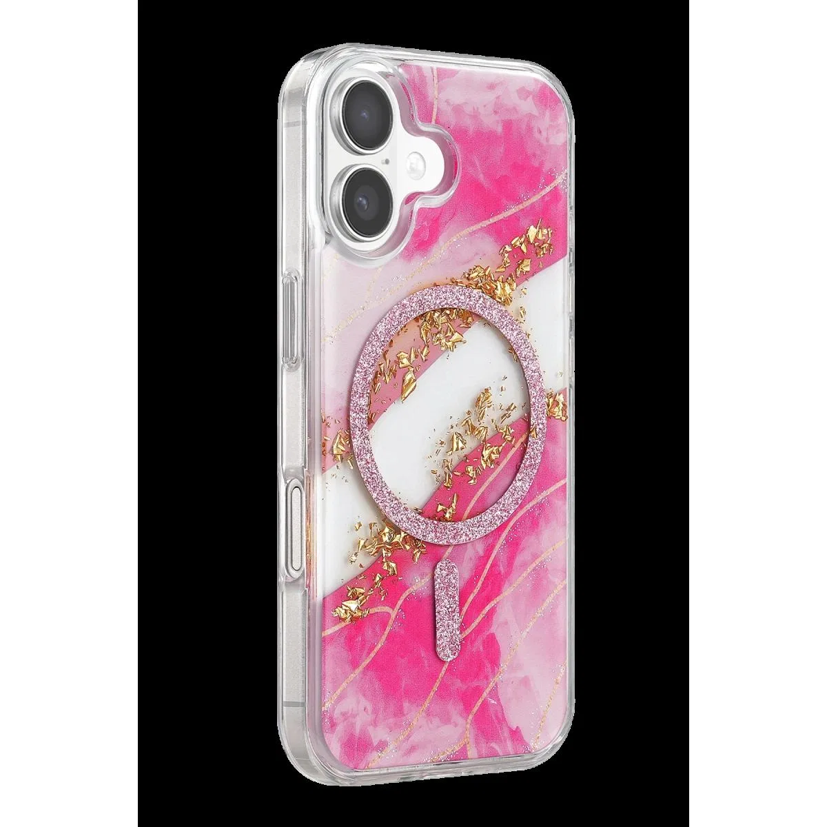 Onegif Apple İphone 17 Lotus Simli Magsafe Kapak - Pembe görsel 2
