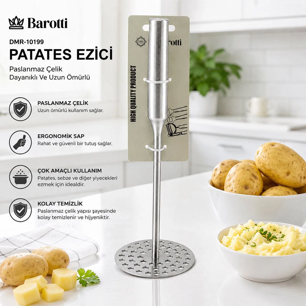 Metal Patates Ezici 26. 5 cm (Çap 8 cm) görsel 3