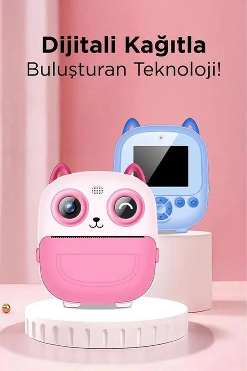 Dijital Video Fotoğraf App Destekli Çocuk Kamerası Termal Resim Kağıt Baskılı Yazıcı Pembe görsel 5
