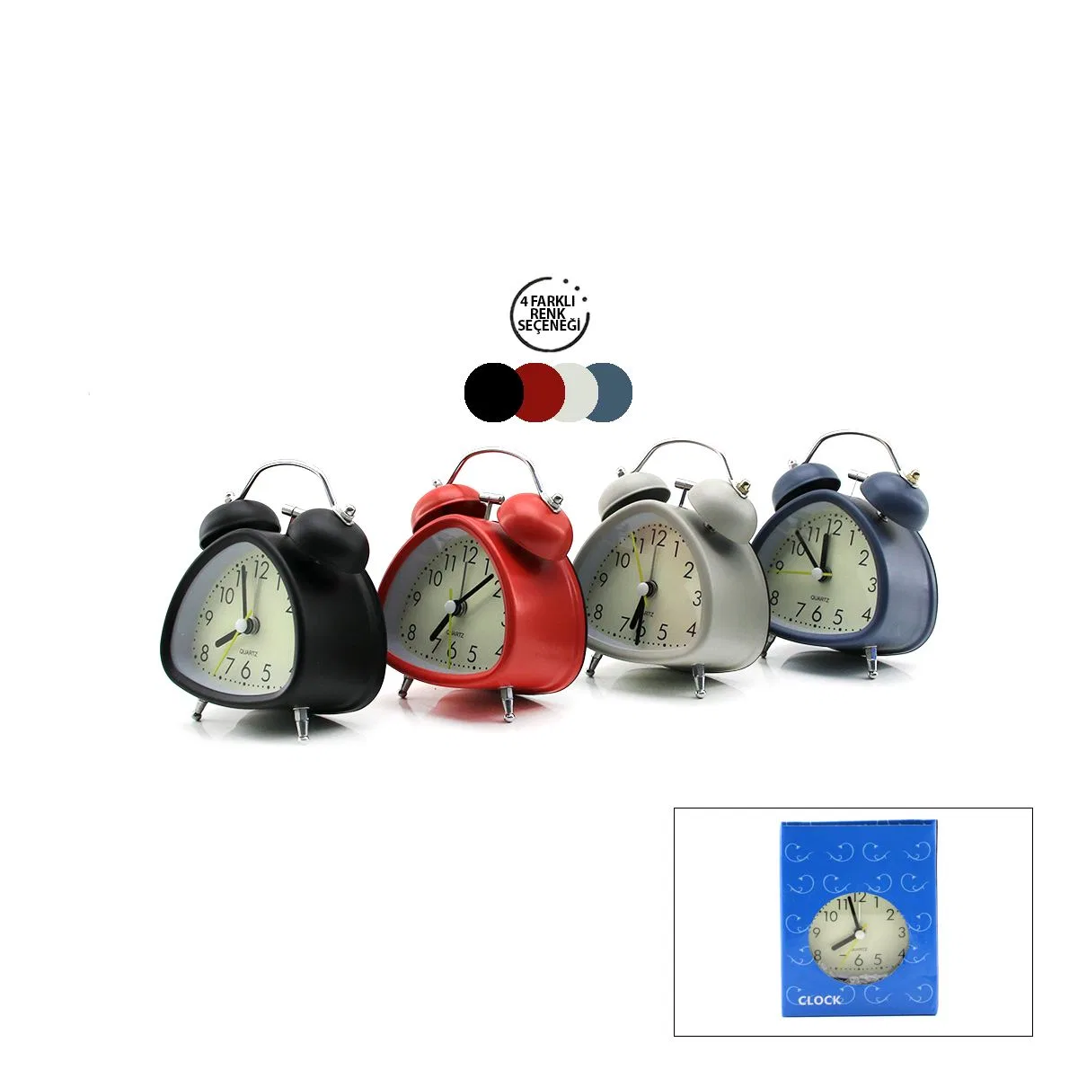 Twin Bell Metal Masa Çalar Saat - Pilli, Işıklı (Çap 7. 2 cm) görsel 3