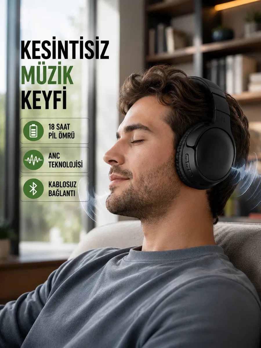 Bluetooth 5. 0 Kablosuz Kulaklık-Geniş Alan Kullanım