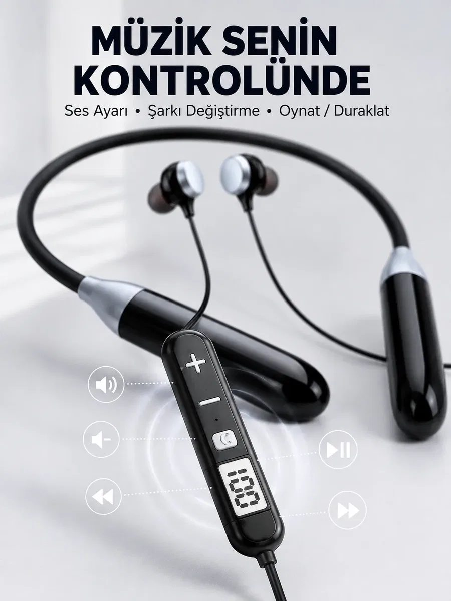 Kablosuz Bluetooth Boyun Kulaklığı Mikrofonlu Müzik Dinleme Çağrı Cevaplama Ses Kontrollü Kulak İçi Kulaklık