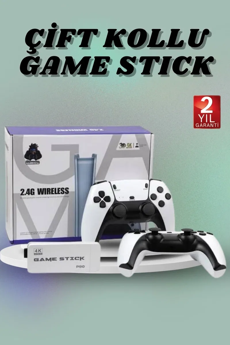 Çift Oyun Kollu 4K HD Ekran Nostaljik 20. 000 Oyunlu Beyaz Game Stick