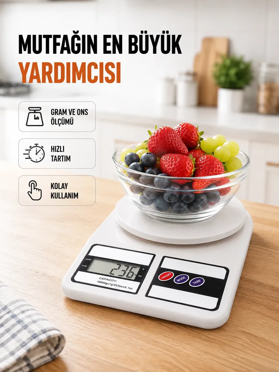 Beyaz Plastik Dijital Mutfak Tartısı – 24x16. 8x1. 5cm
