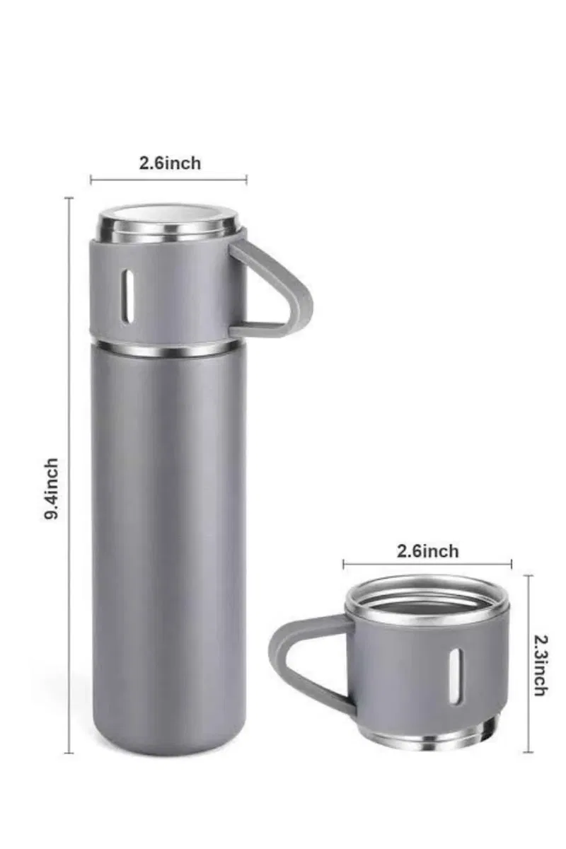 Termos Seti Paslanmaz Çelik 3 Bardaklı Vakumlu Termos Set 500 Ml 12 Saate Kadar Isı Koruma görsel 3