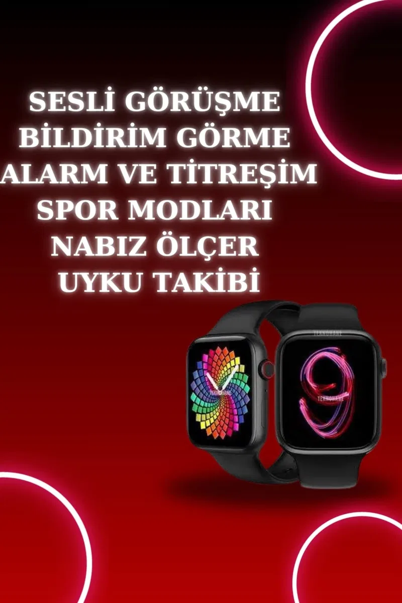 Akıllı Saat Arama Görüşme Bildirim Görme Uyku ve Sağlık Takibi Nabız Ölçer 3 Kordon Hediyeli görsel 2