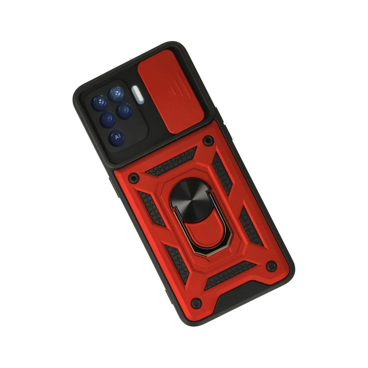 Oppo Reno 5 Lite Kılıf Pars Lens Yüzüklü Silikon - Kırmızı görsel 2