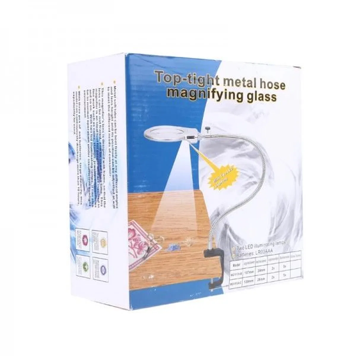 2. 5x130 Mm 5x24 Mm Led Aydınlatmalı Büyüteç, masa Üstü Metal Hortum Mandallımg15124c görsel 3