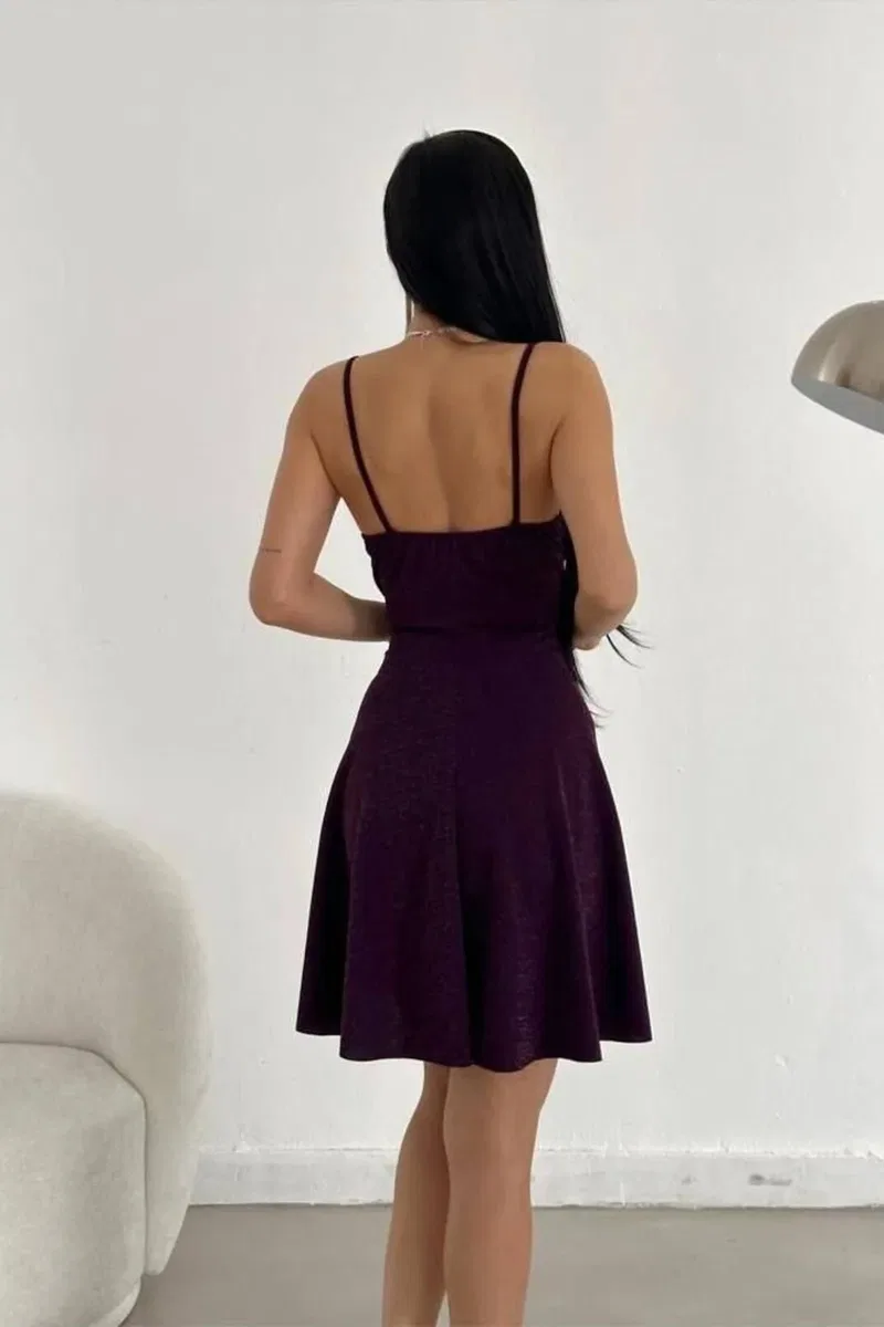 Kadın Krep Kumaş V Yaka Mini Askılı Elbise görsel 8