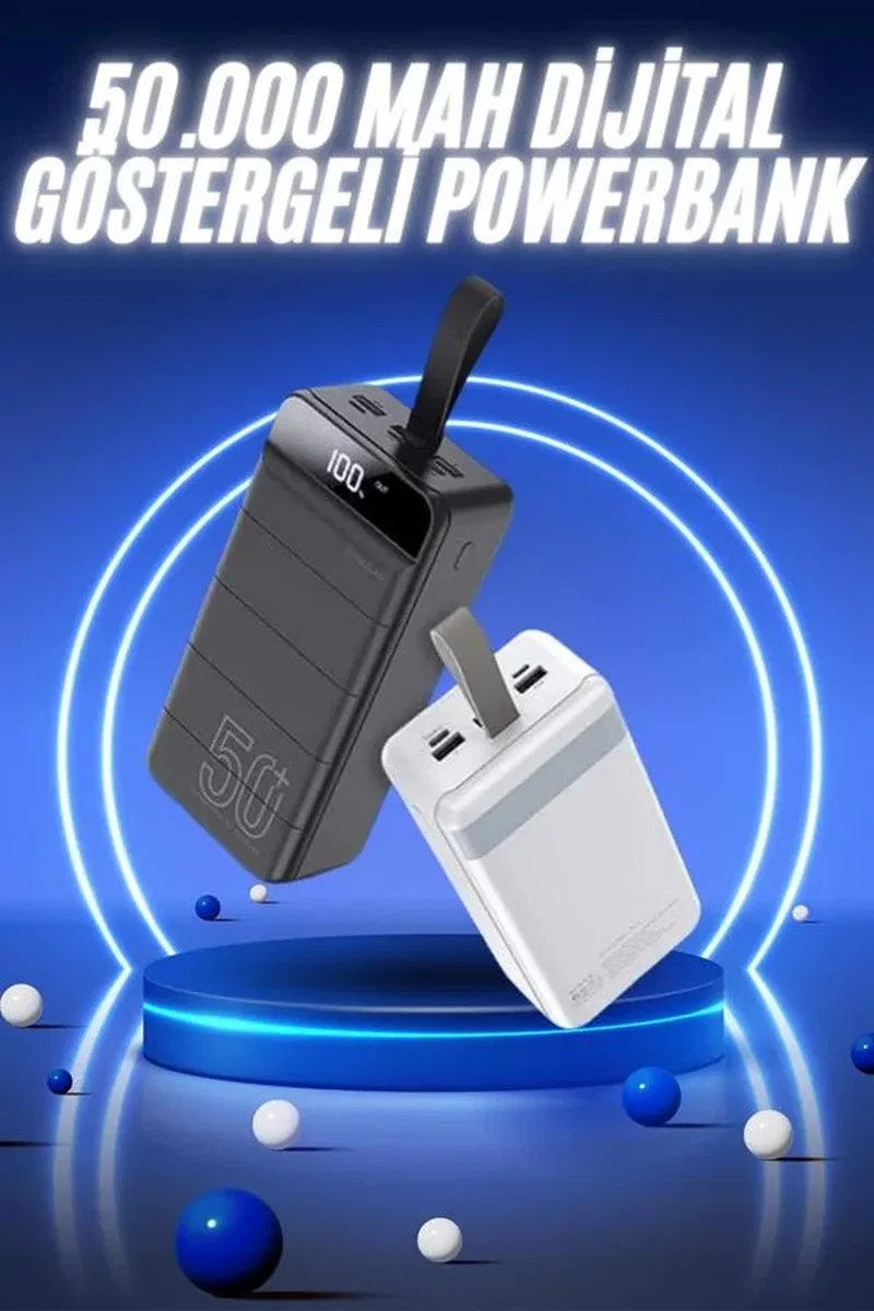 50. 000 Mah Powerbank Turbo Hızlı Led Göstergeli Android İOS Uyumlu Taşınabilir Askılı görsel 2
