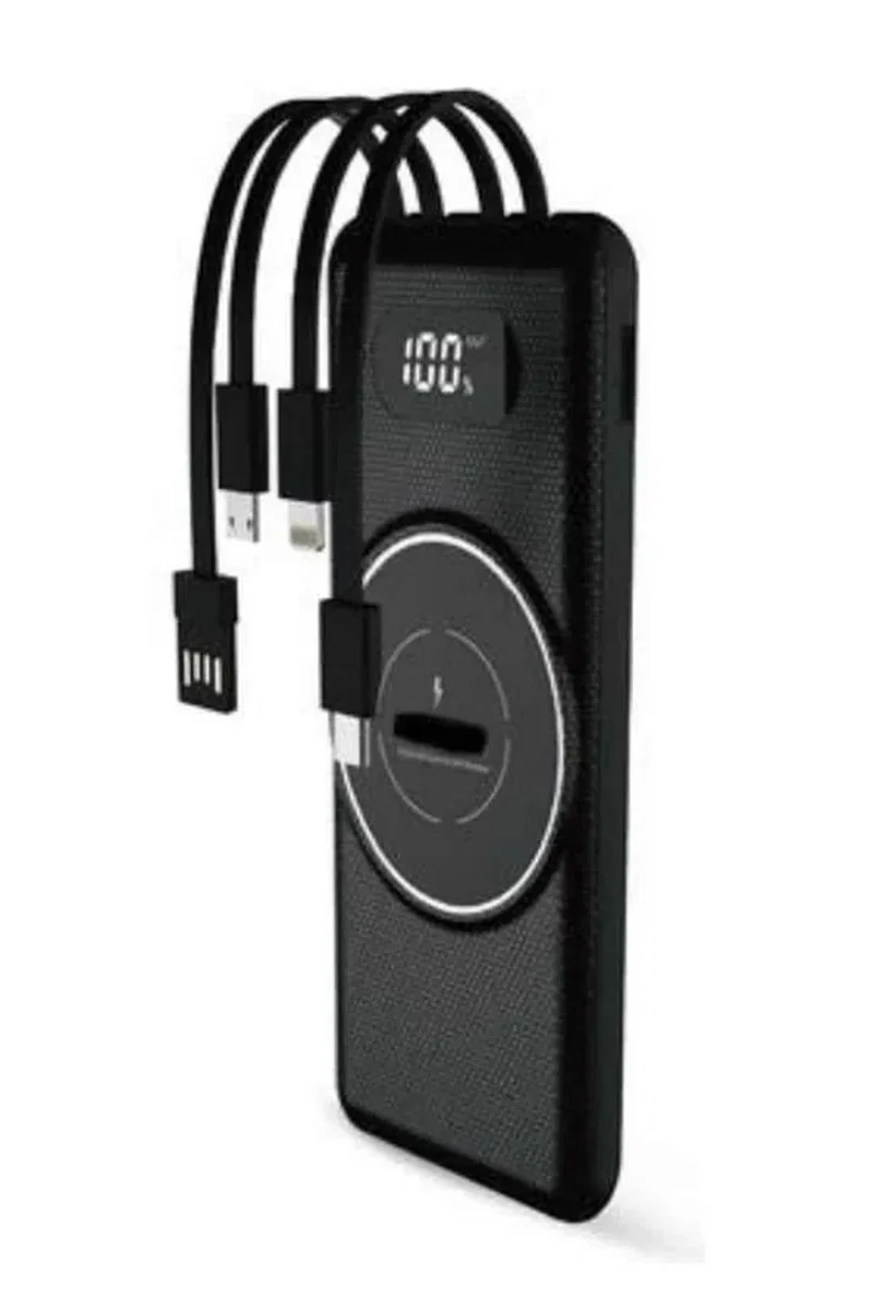 Wireless Powerbank 10000 Mah LED Ekranlı Dahili Kablolu Hızlı Şarj görsel 3