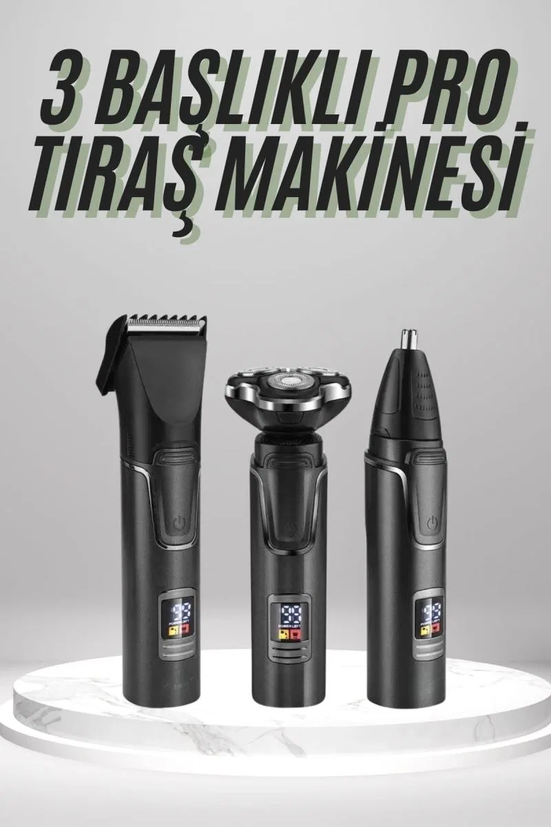Dijital Göstergeli 3 Başlıklı Tıraş Makinesi Islak Kuru Lazer Öncesi Günlük
