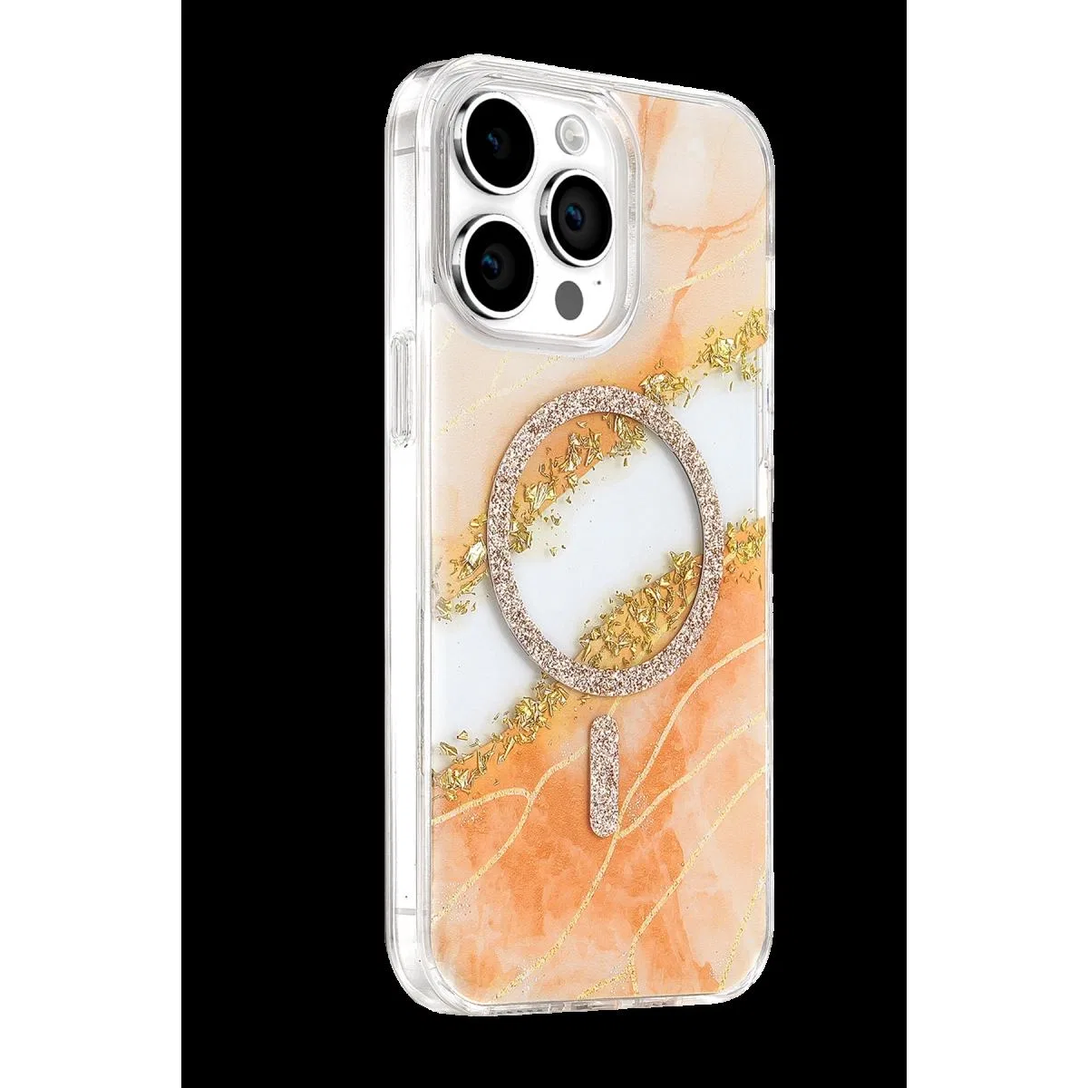 Onegif Apple İphone 14 Pro Max Lotus Simli Magsafe Kapak - Turuncu görsel 2