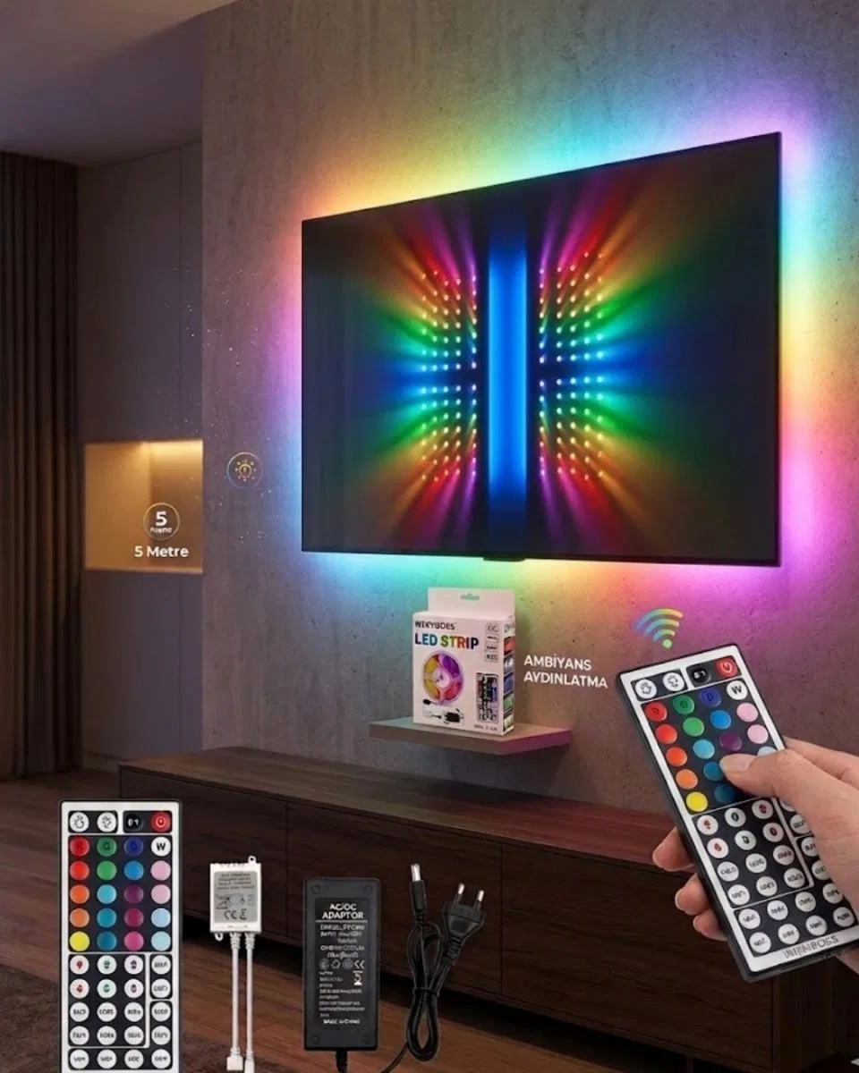 Rgb Led Strip 5 Metre Kumandalı 5050 Şerit Led Dekorasyon Işığı