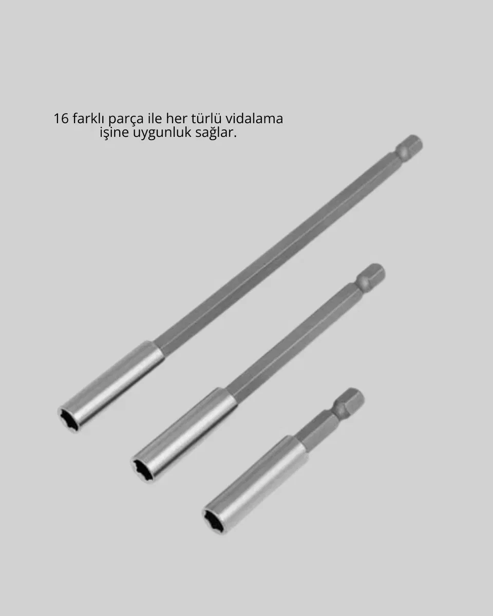 Çok Amaçlı 16lı Bits Uç Seti Dayanıklı Tornavida Adaptör görsel 4