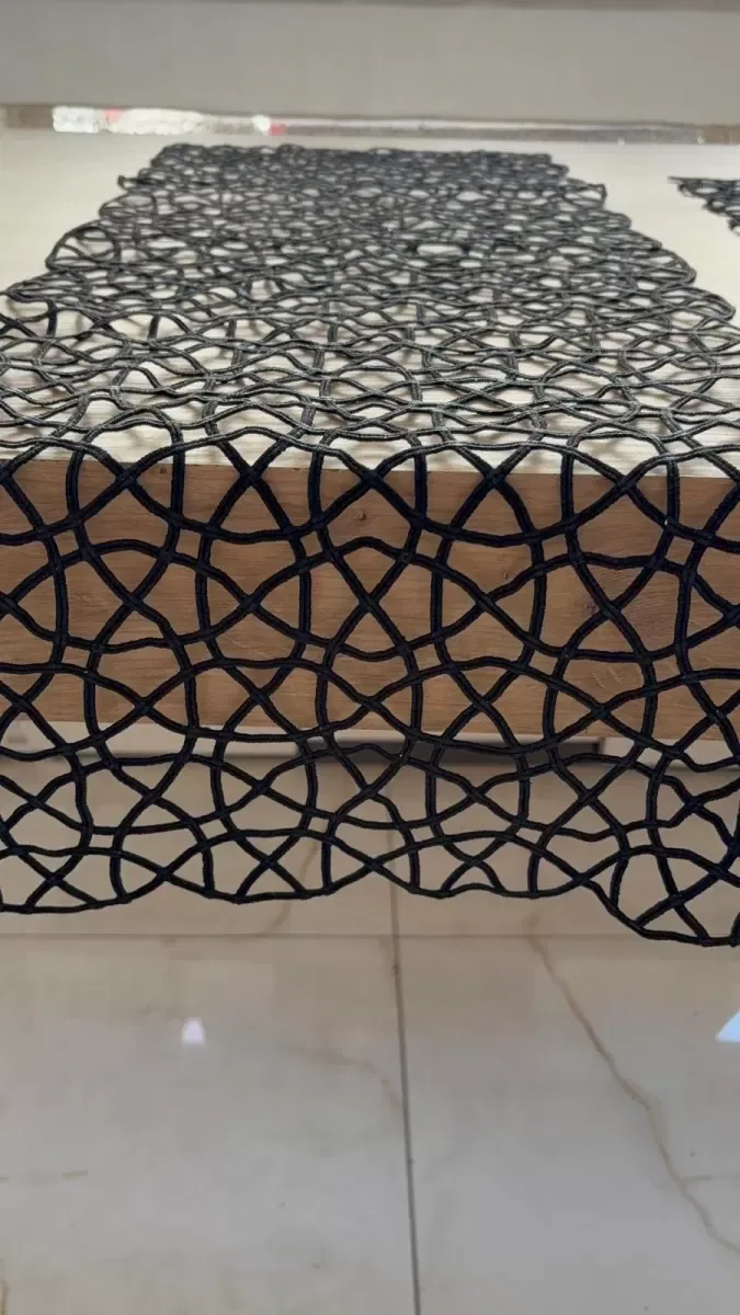 Salon Takımı Angles Çeyizlik Siyah Runner Set 5 Parça İşlemeli Ranır Masa Sehpa Konsol Örtüsü görsel 5