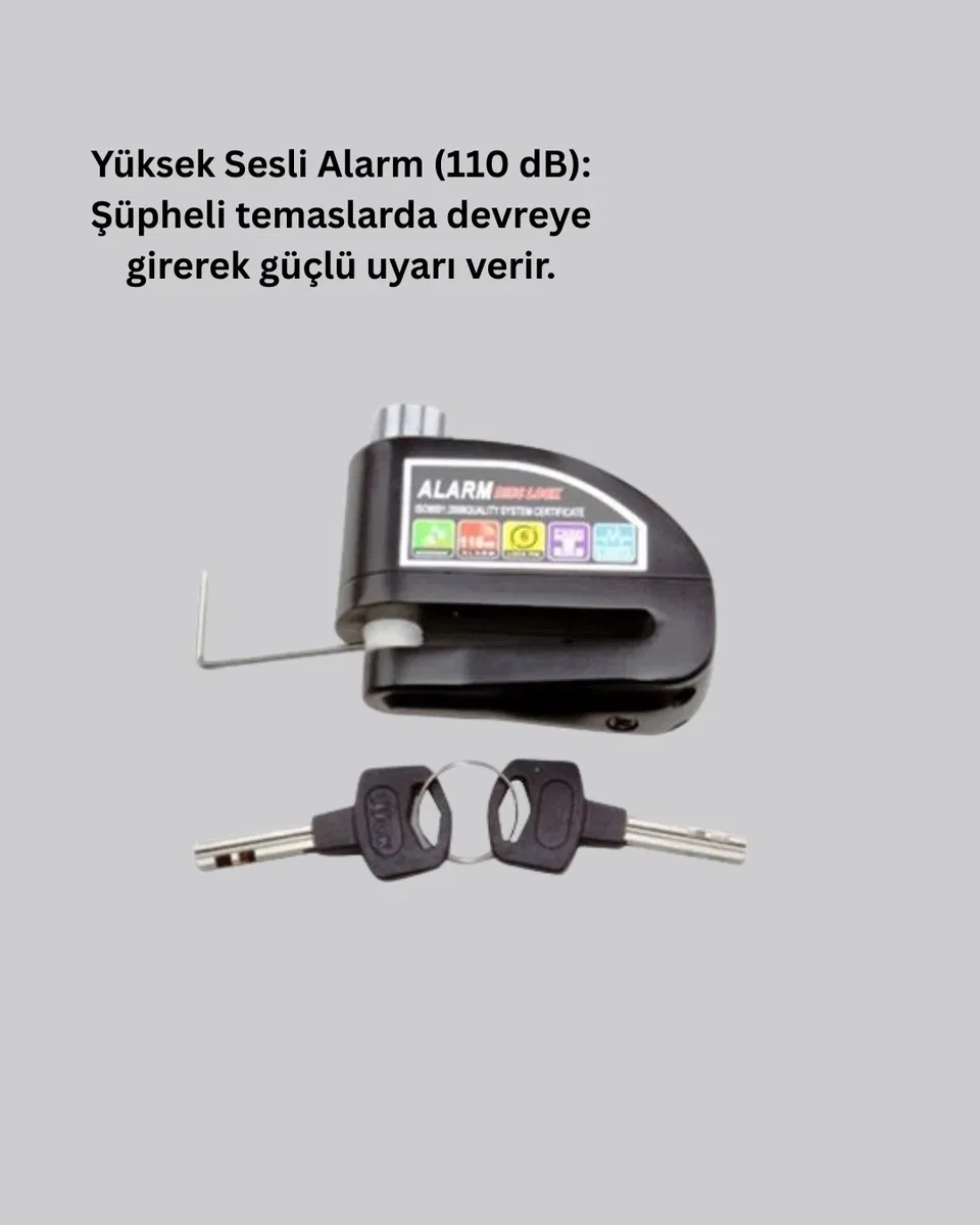 Çelik Gövdeli Alarm Disk Kilidi Motosiklet ve Bisiklet İçin Güvenlik Yeni Nesil görsel 2