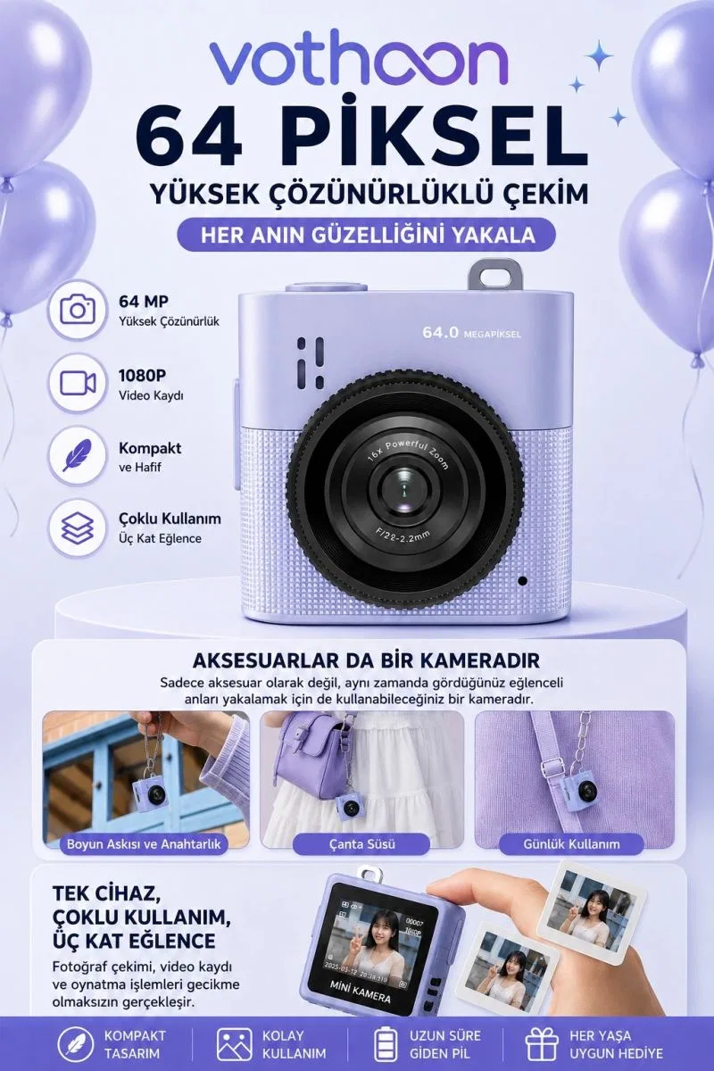 Mini Dijital Kamera 64mp 16x Digital Zoom Retro Vintage 1. 4’’ekranlı Video Kamera Taşınabilir Tasarım Mavi